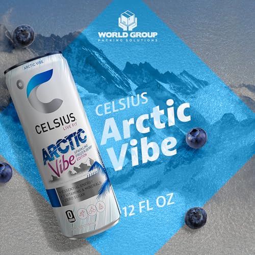 CELSIUS Sparkling Energy Drink - 12 fl oz (Pack of 6) - Variety Pack (Oasis Vibe, Fantasy Vibe, Peach Vibe, Arctic Vibe, Tropical Vibe) Available Kind, Functional Essential Energy Drinks, Zero Sugar - By World Group Packing Solutions