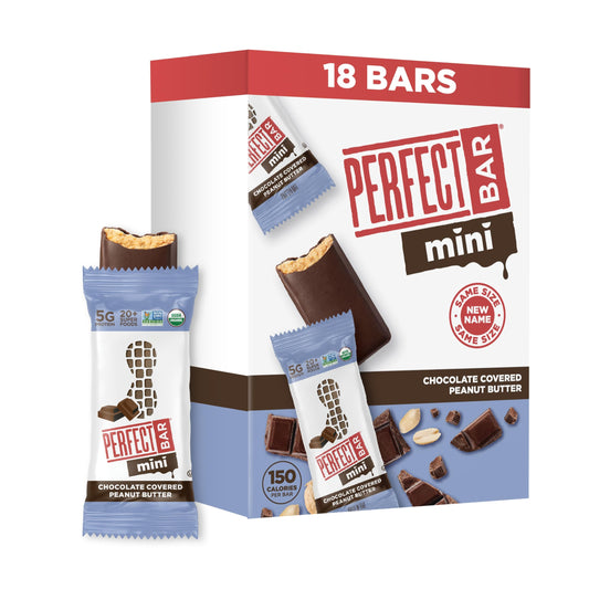 Perfect Bar Mini, Chocolate Covered Peanut Butter Protein Bar, Protein Snack, Snack Bar, Organic, Gluten Free, Soy Free, Non GMO, No Sugar Alcohols, 1.05 Ounce Bar, 18 Count